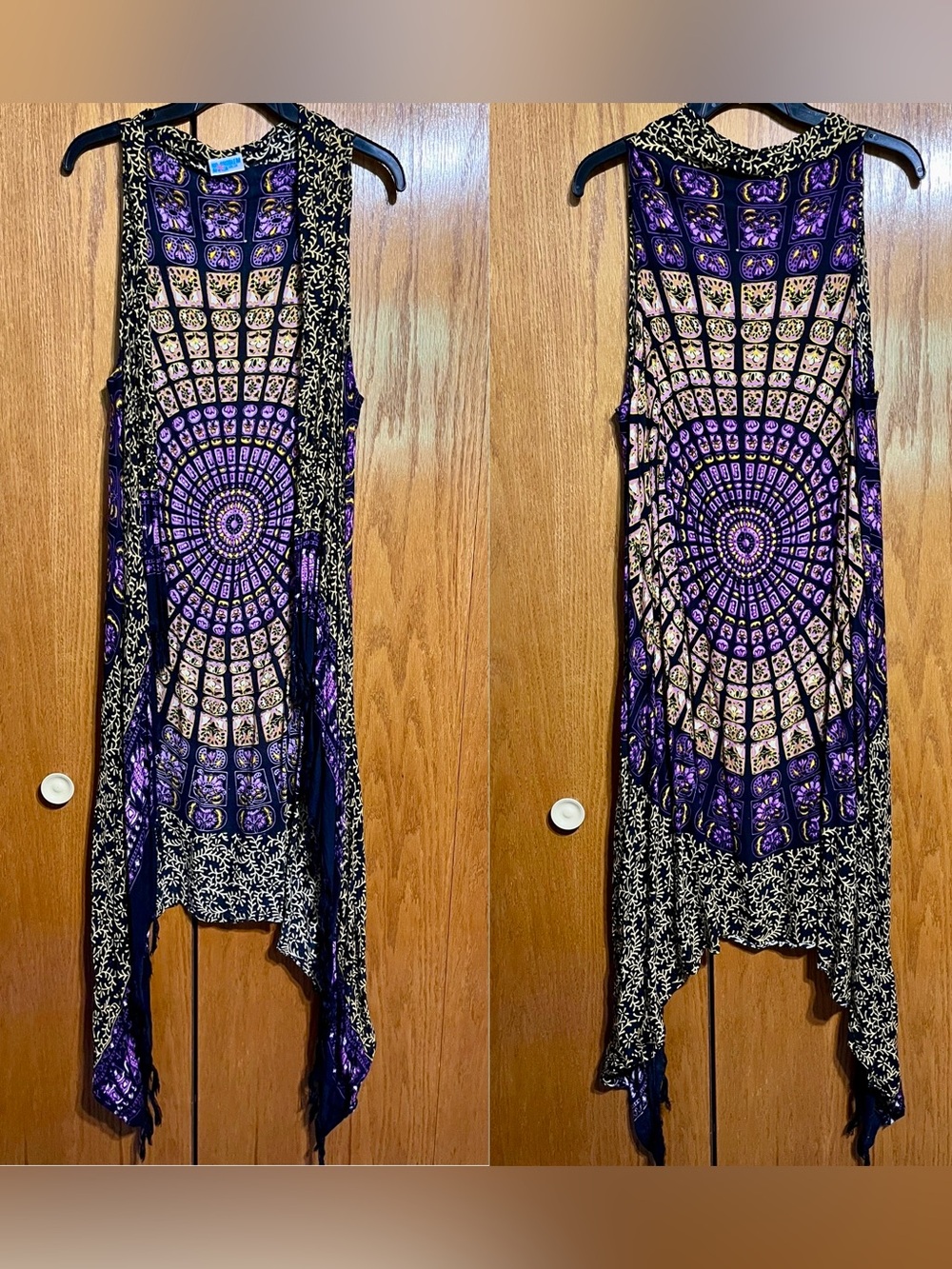 Boho Sleeveless Tunic/Vest with Purple Mandala Print